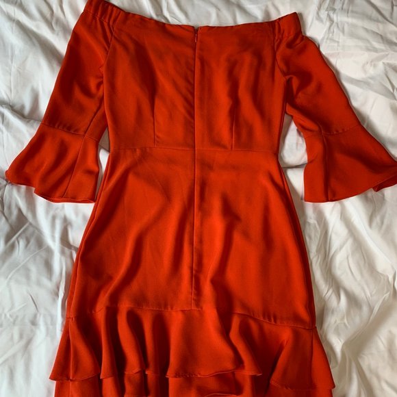 TOPSHOP Blood Orange Off-the-Shoulders Dress Size4 - Picture 2 of 3